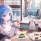 Anime Blue Hair Girl At Coffee Shop Live Wallpaper