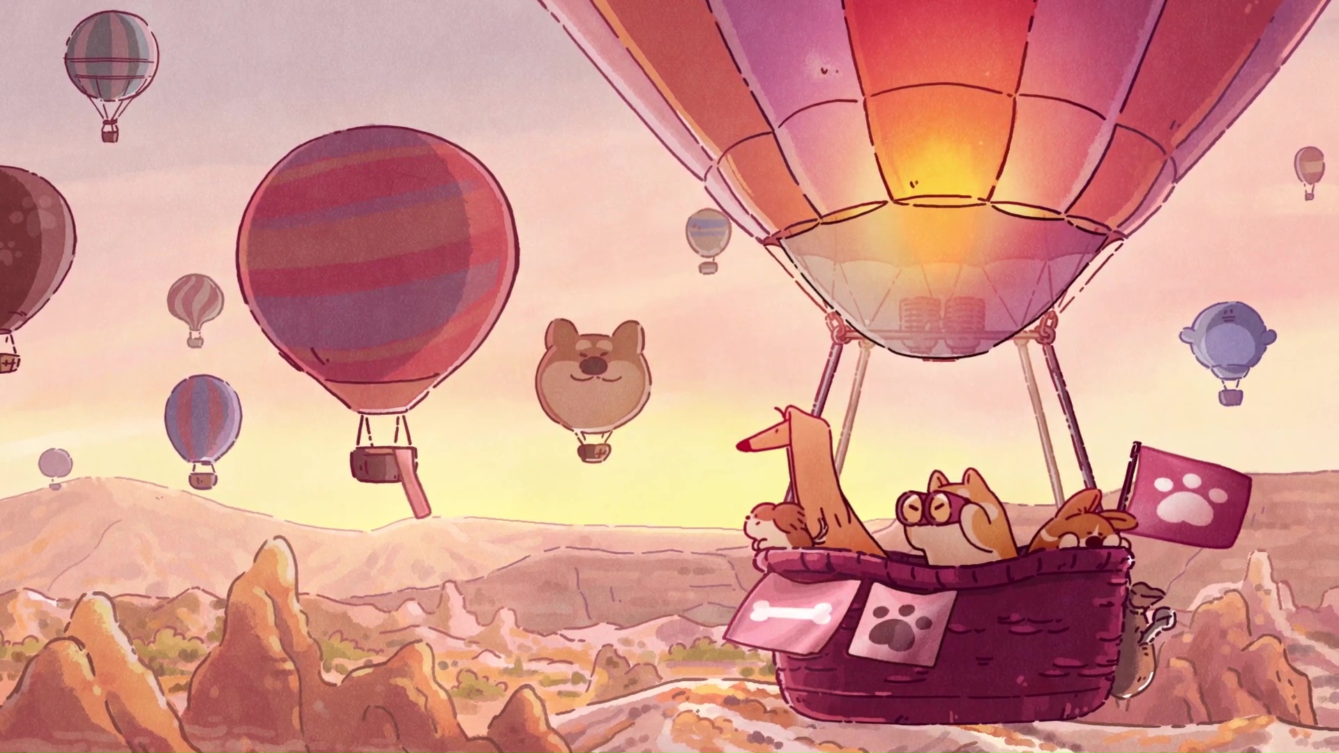 Doggie Corgi On Hot Air Balloon Live Wallpaper - HDLiveWall.com