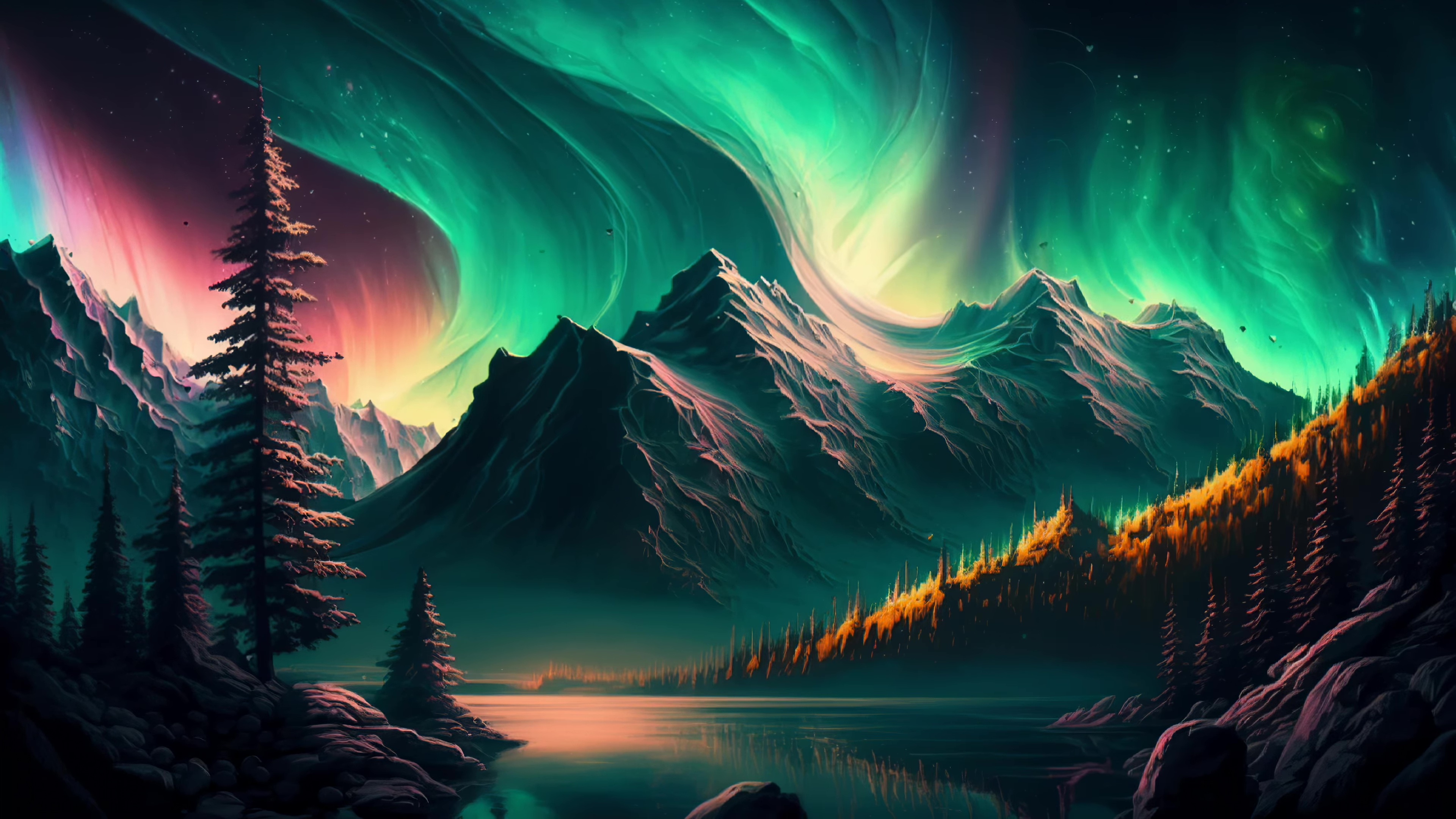 Aurora Over The Mountain And Lake Live Wallpaper - HDLiveWall.com