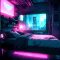 Bedroom In Neon Futuristic City Live Wallpaper